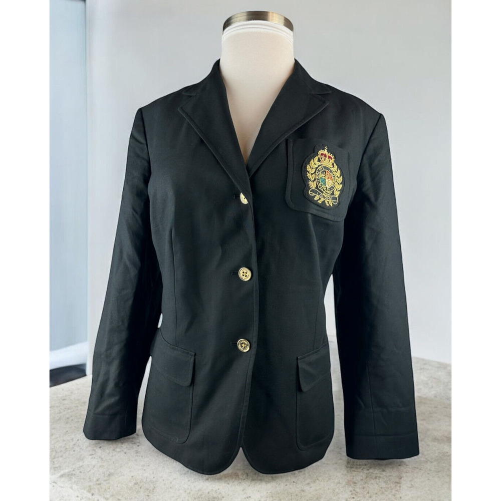 *Flawed Lauren Ralph Lauren Signature Patch Chest Crest Blazer Jacket Black 16W - Picture 2 of 16